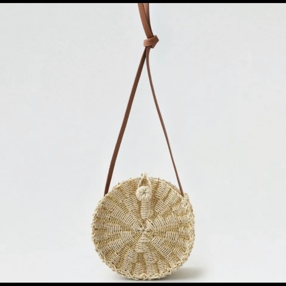 American Eagle Purse Round Metallic Straw Bag Circle Crossbody Boho